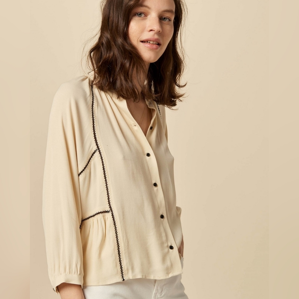 Chic Cream Blouse with Black Accents